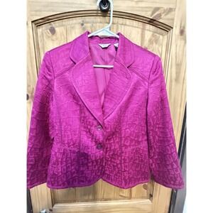 Laura Ashley Petite PS Pink Velvet Blazer Croc Embossed Jacket Boho Retro